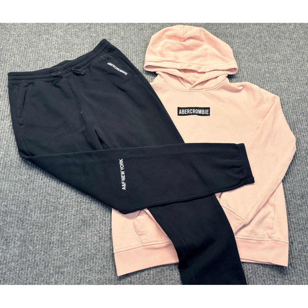 Abercrombie Kids Pink Hoodie and Black Joggers Sweatpants Set Size 13/14